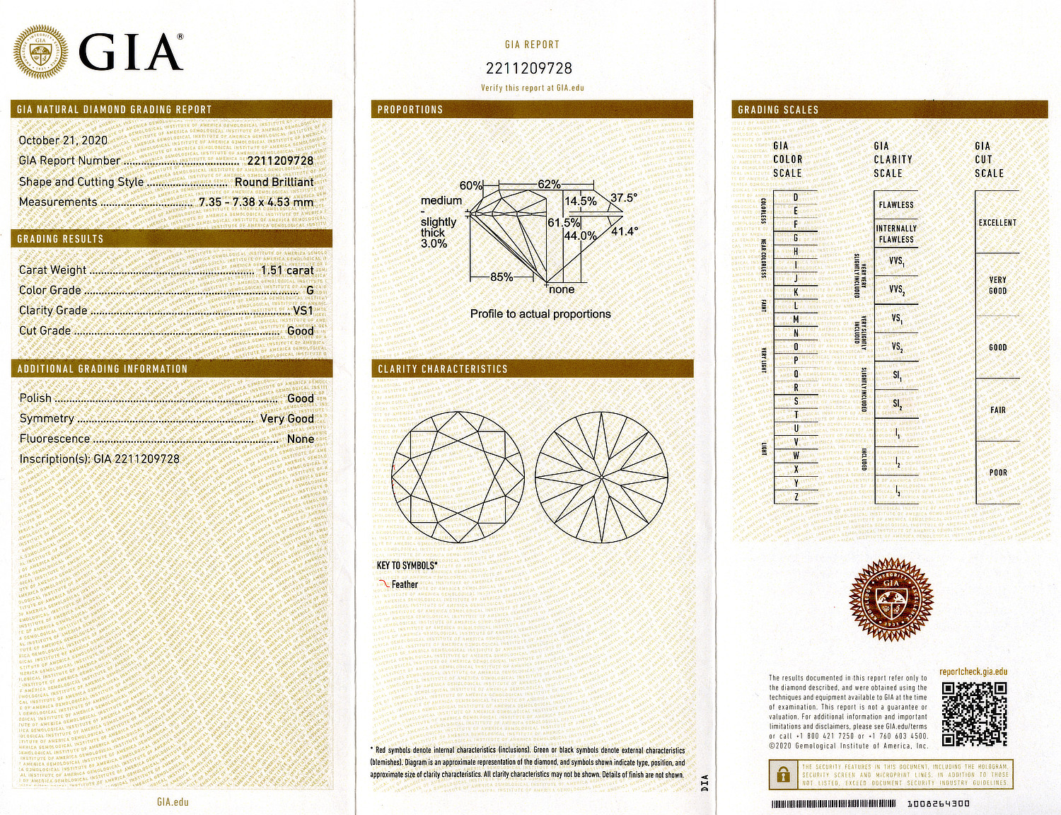 Gallery image of this GIA Certified 1.51ct Round Brilliant Cut Diamond G/VS1