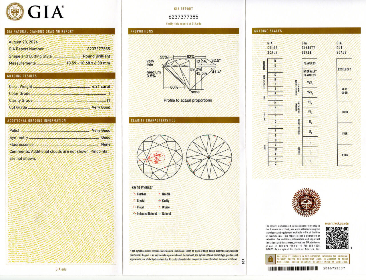 Gallery image of this GIA Certified 4.31ct Round Brilliant Cut Diamond I/I1