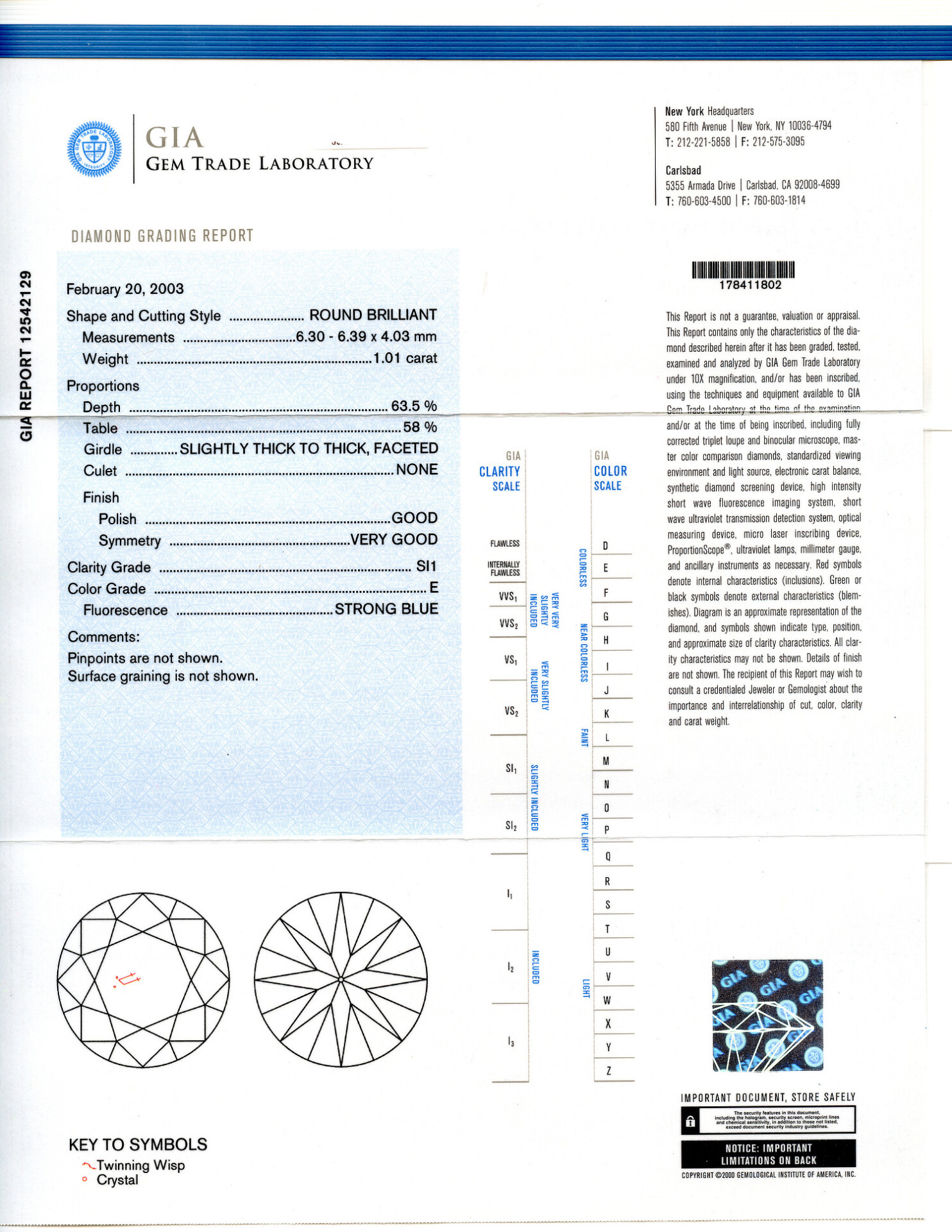 Gallery image of this GIA Certified 1.01ct Round Brilliant Cut Diamond E/SI1