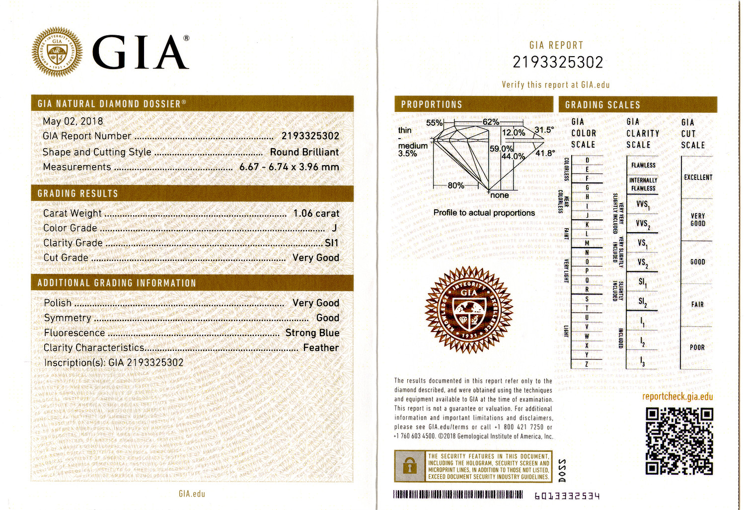 Gallery image of this GIA Certified 1.06ct Round Brilliant Cut Diamond J/SI1
