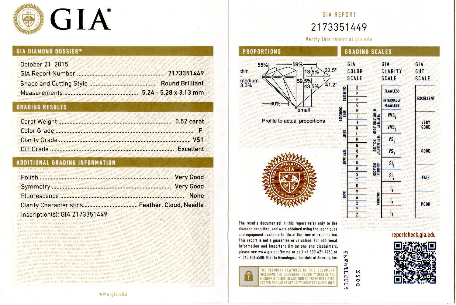 Gallery image of this GIA Certified 0.52ct Round F/VS1 Diamond