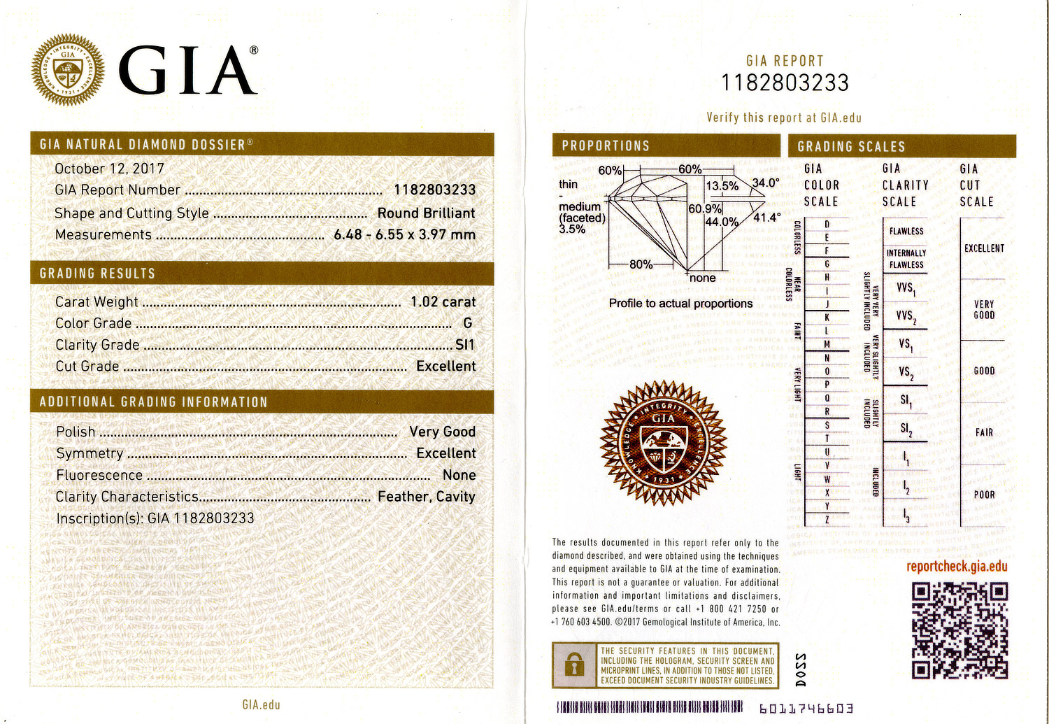 Gallery image of this GIA Certified 1.02ct Round Brilliant Cut Diamond G/SI1