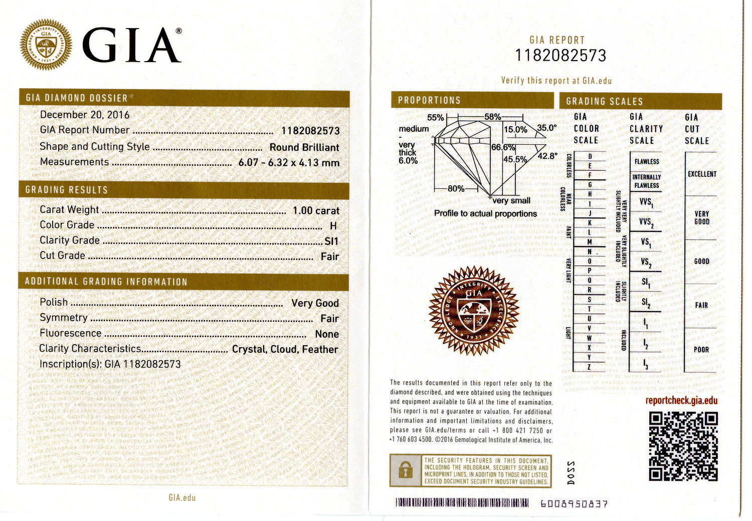 Gallery image of this GIA Certified 1.00ct Round Brilliant Cut Diamond H/SI1