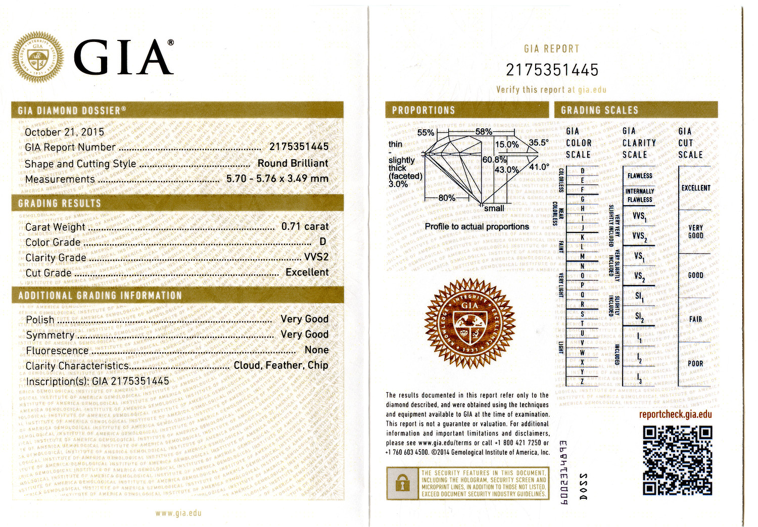 Gallery image of this GIA Certified 0.71ct Round Brilliant Cut Diamond D/VVS2