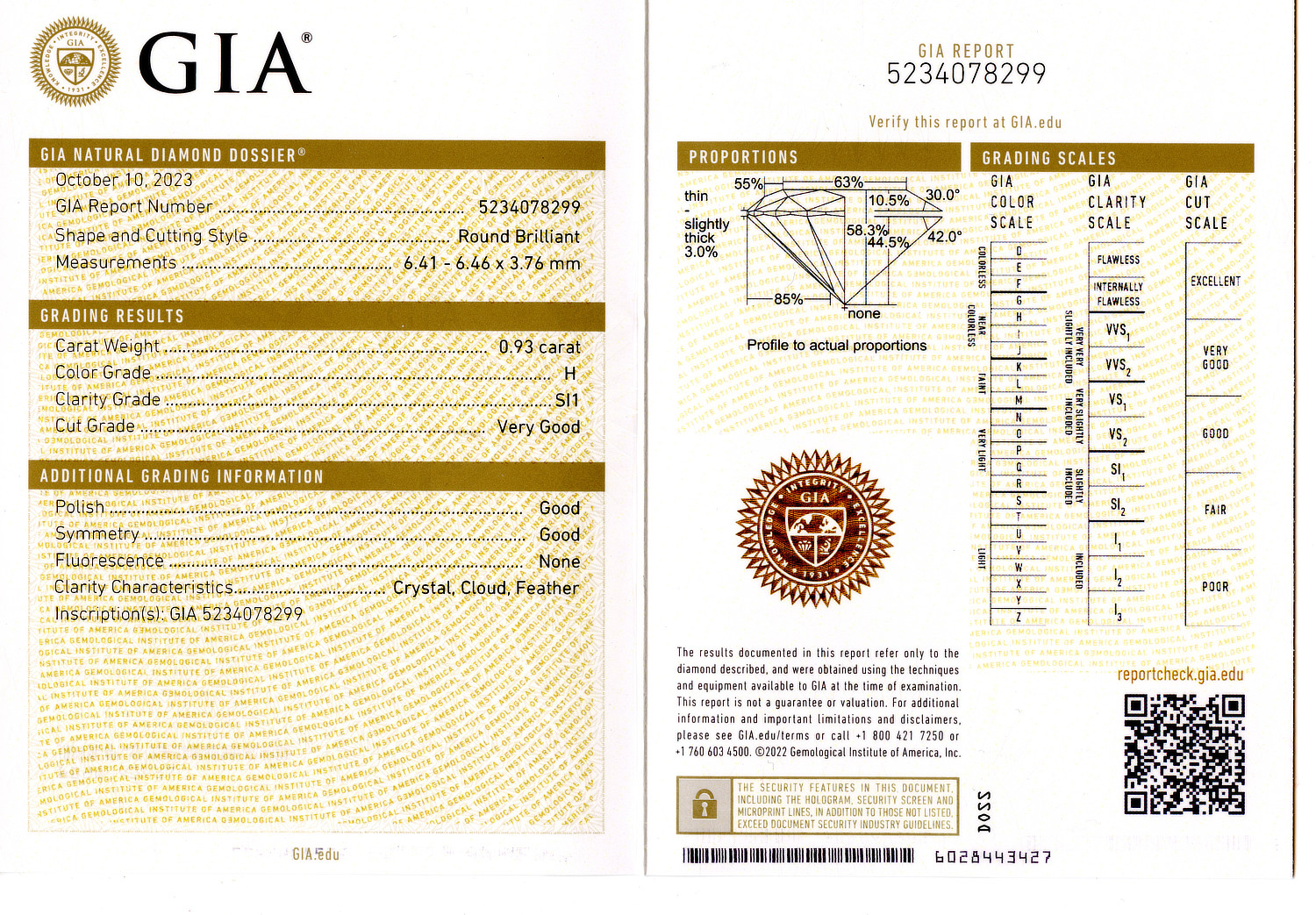 Gallery image of this GIA Certified 0.93ct Round Brilliant Cut Diamond H/SI1