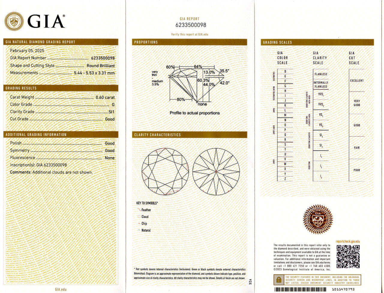 Gallery image of this GIA Certified 0.60ct Round Brilliant Cut Diamond G/SI1