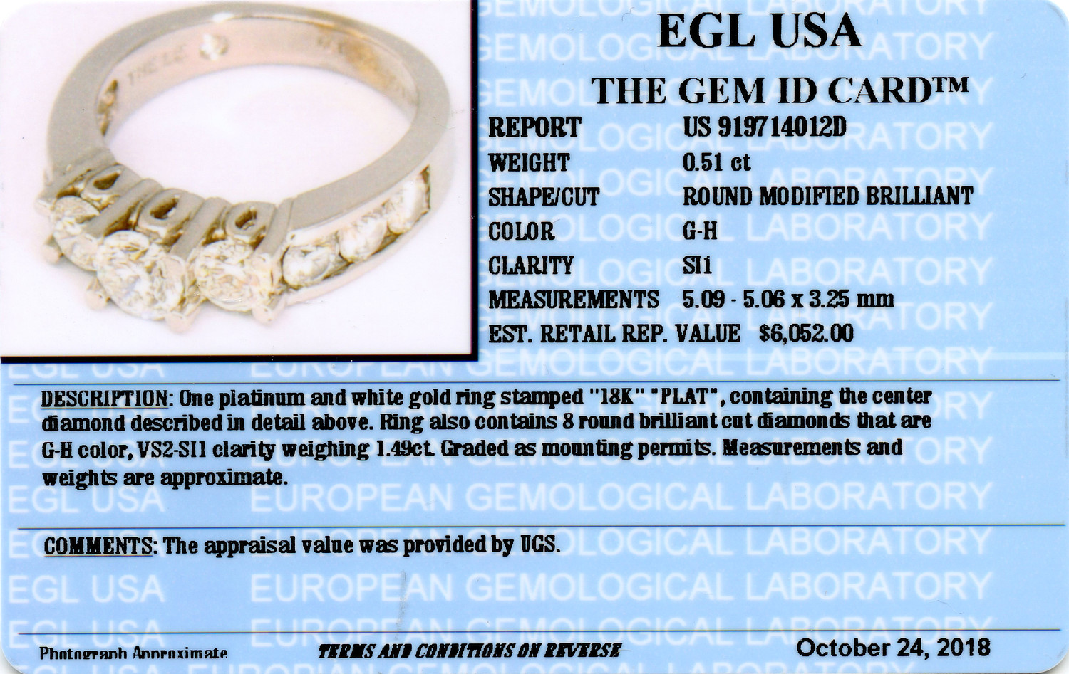 Gallery image of this Women’s 18k White Gold Diamond Ring EGL Cert
