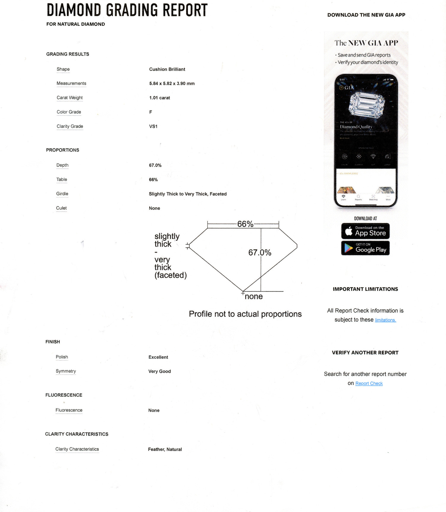 Gallery image of this GIA Certified 1.01ct Cushion Brilliant Cut Diamond F/VS1