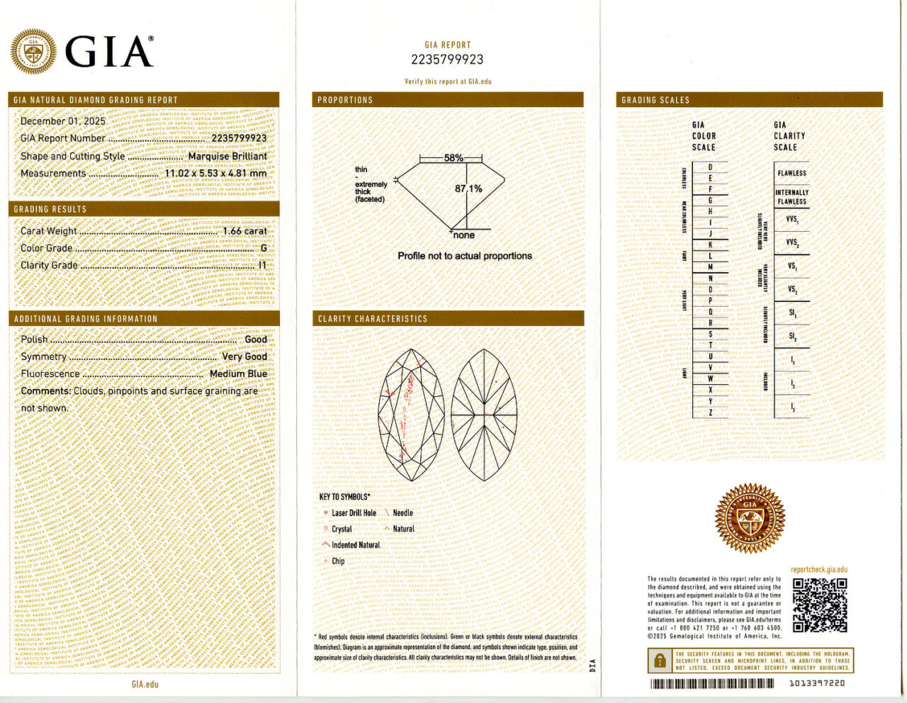 Gallery image of this GIA Certified 1.66ct Marquise Cut Diamond G/I1