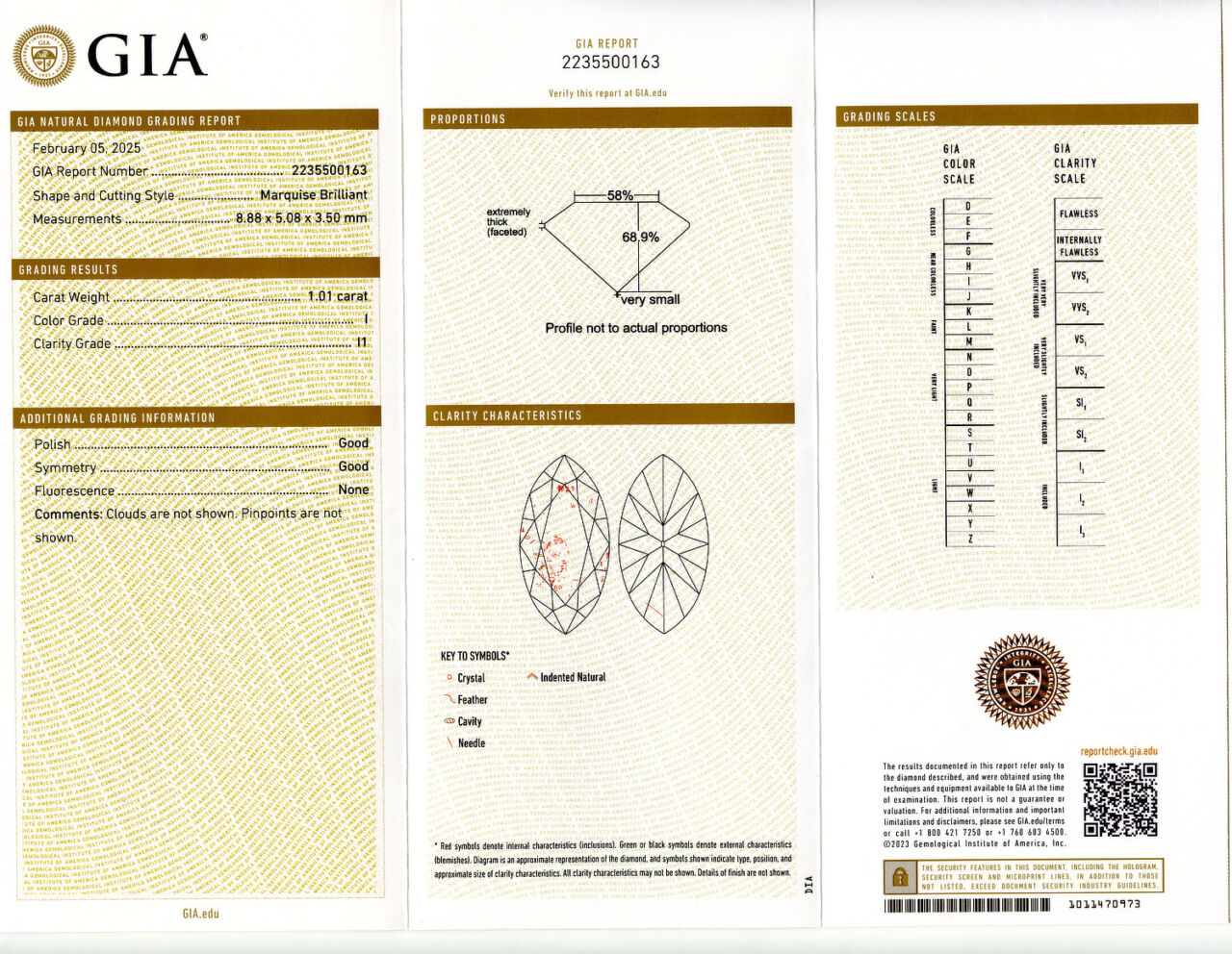 Gallery image of this GIA Certified 1.01ct Marquise Cut Diamond I/I1