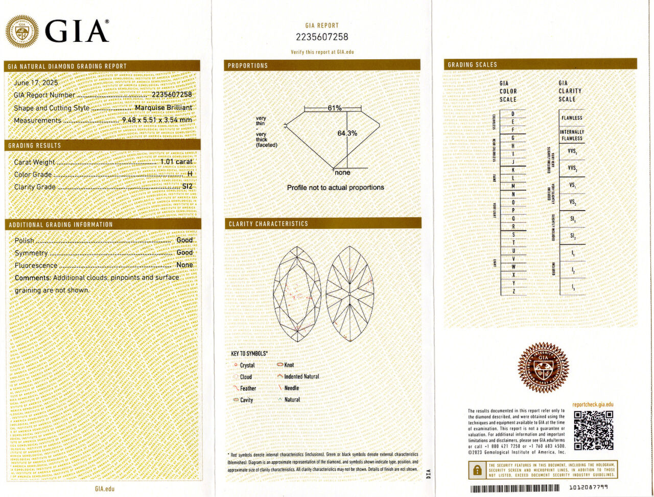 Gallery image of this GIA Certified 1.01ct Marquise Cut Diamond H/SI2