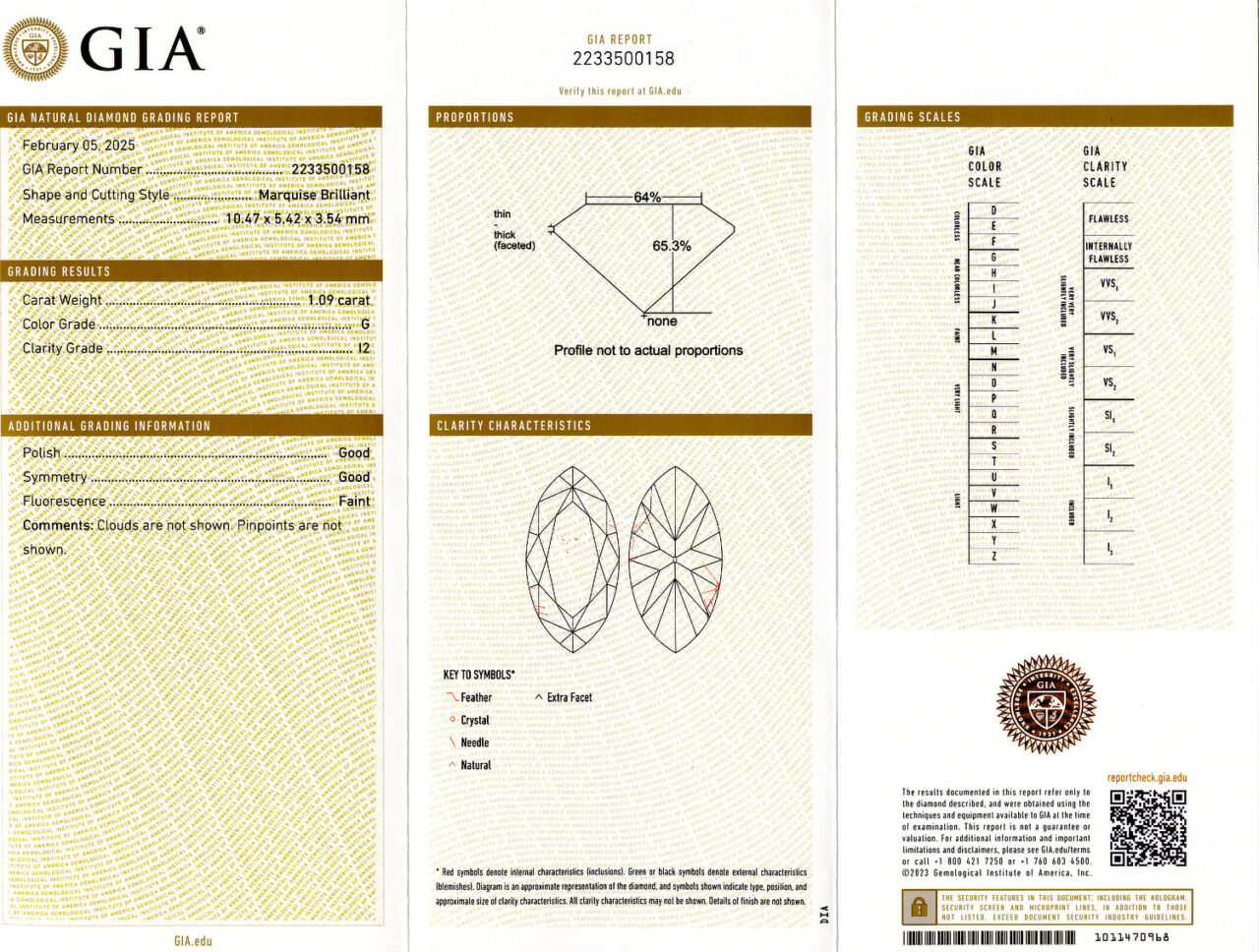 Gallery image of this GIA Certified 1.09ct Marquise Cut Diamond G/I2