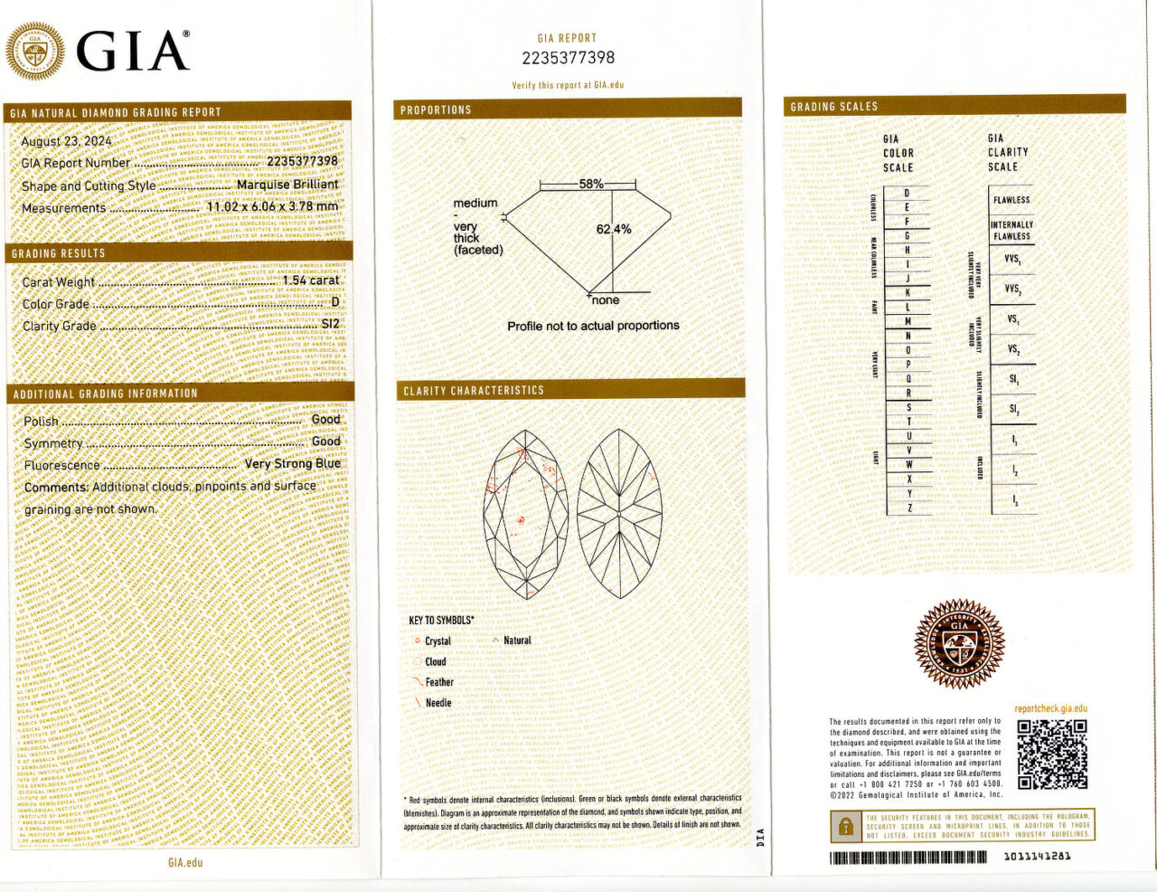 Gallery image of this GIA Certified 1.54ct Marquise Cut Diamond D/SI2