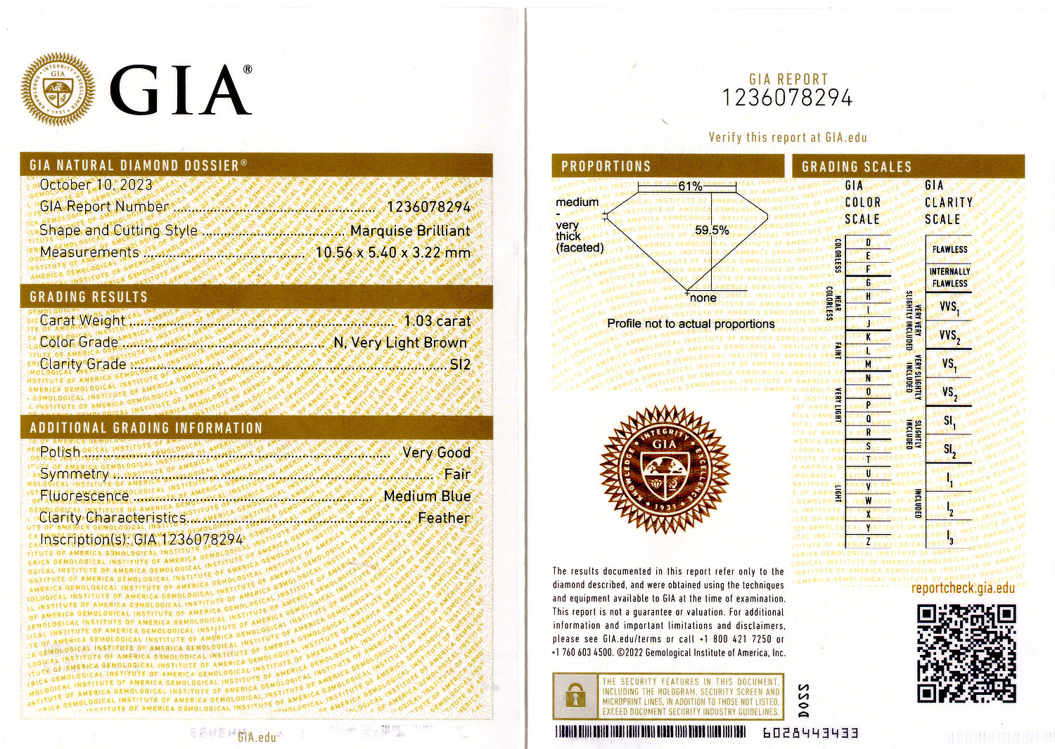 Gallery image of this GIA Certified 1.03ct Marquise Cut Diamond N/SI2