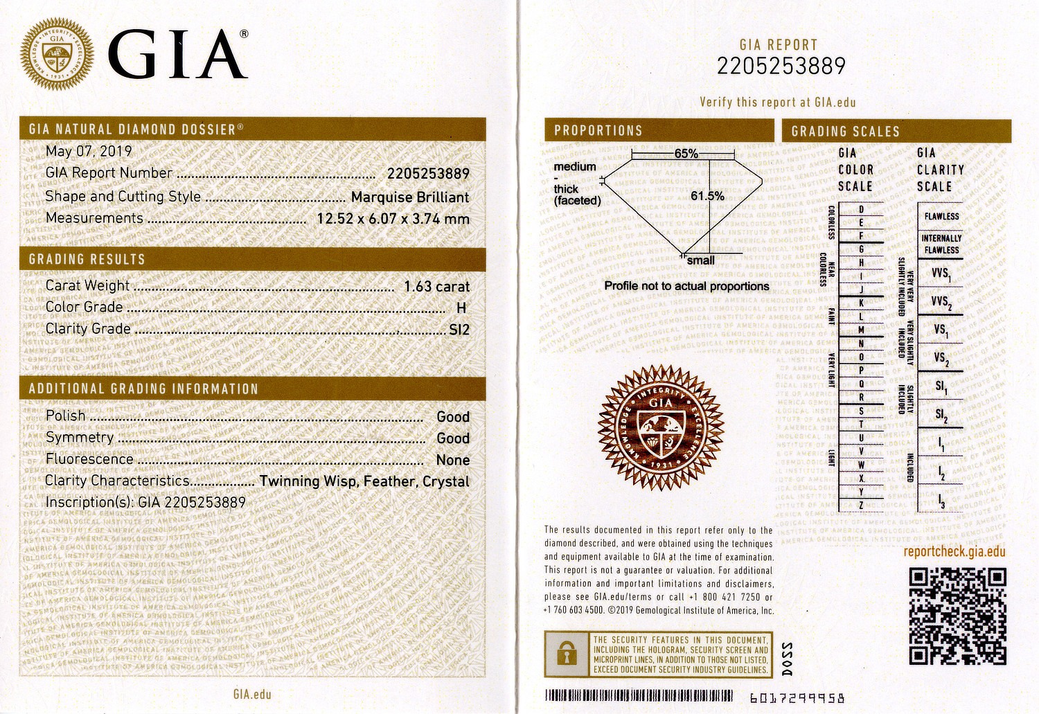 Gallery image of this GIA Certified 1.63ct Marquise Cut Diamond H/SI2