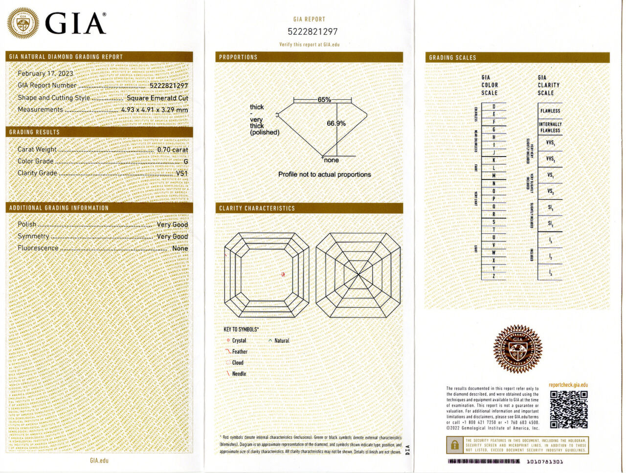 Gallery image of this GIA Certified 0.70ct Square Emerald Cut Diamond G/VS1