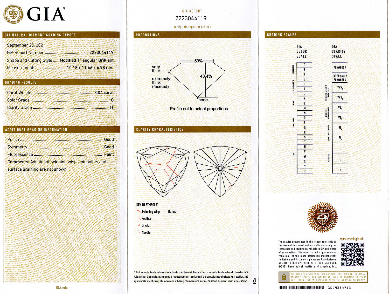 Gallery image of this GIA Certified 3.04ct Triangle Cut Diamond G/I1