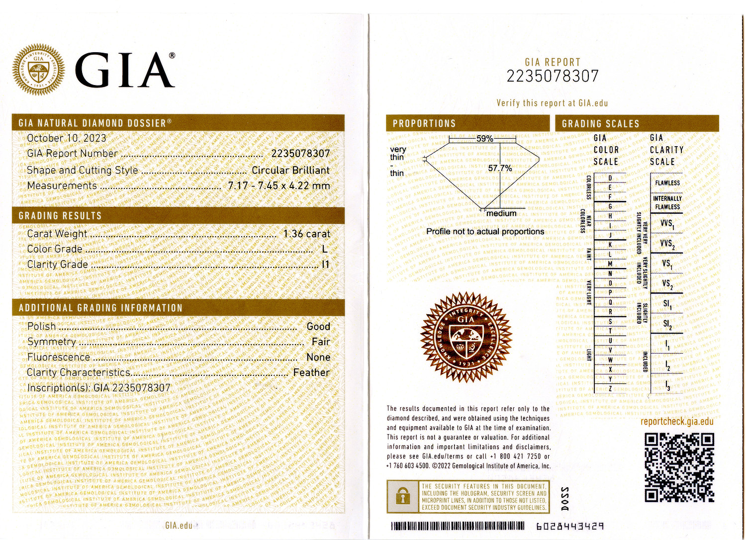 Gallery image of this GIA Certified 1.36ct Circular Cut Diamond L/I1