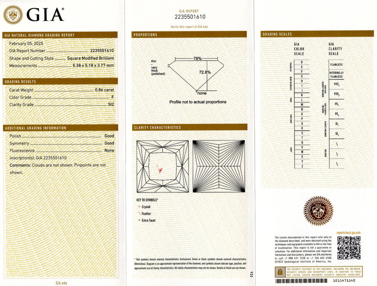 Gallery image of this GIA Certified 0.86ct Princess Cut Diamond F/SI2