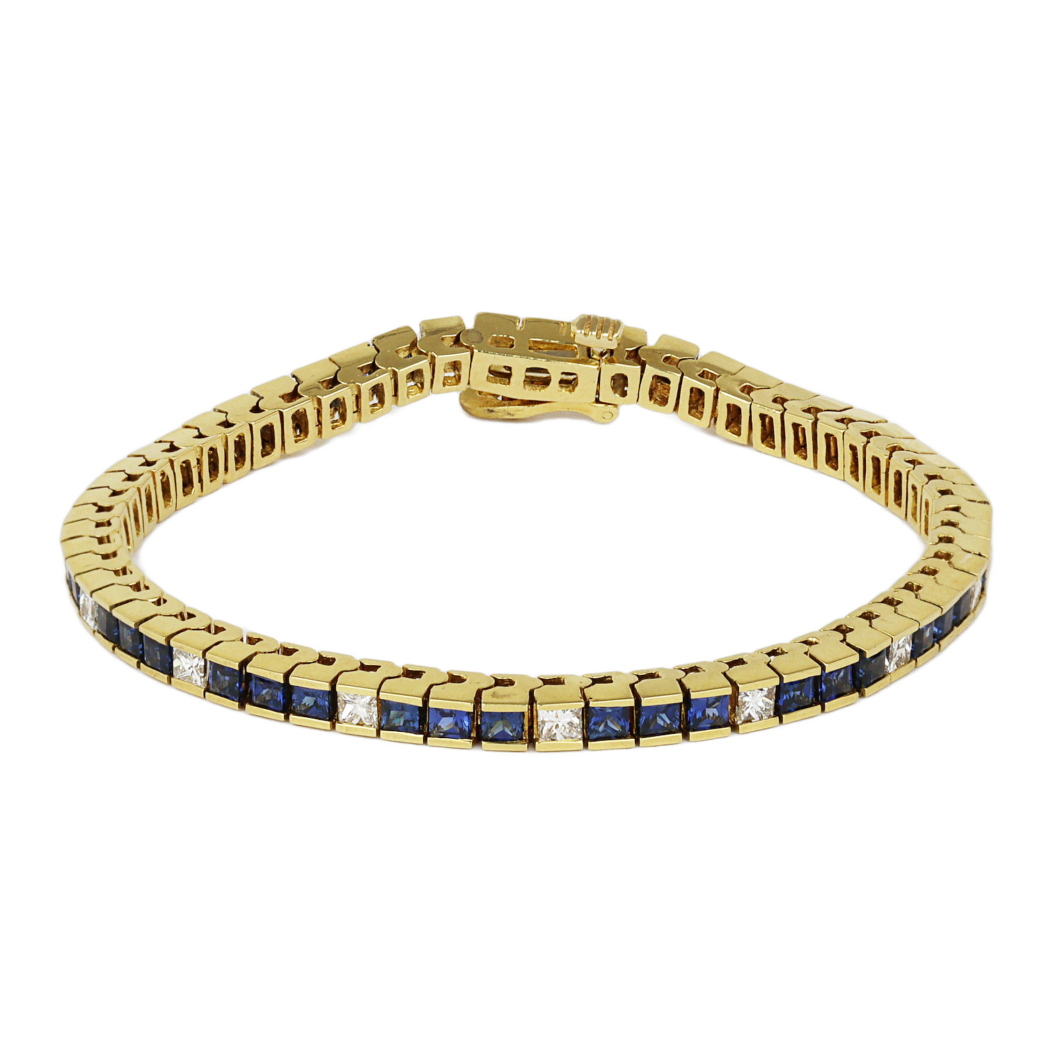 Featured image of this Women’s 18k Yellow Gold Diamond, Sapphire Link Bracelet