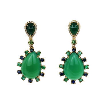 Featured image of this Women’s 14k Yellow Gold Diamond, Emerald, Agate, Sapphire Dangle Earrings