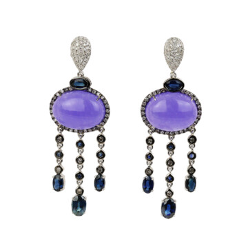 Featured image of this Women’s 14k White Gold Diamond, Jadeite, Sapphire Dangle Earrings