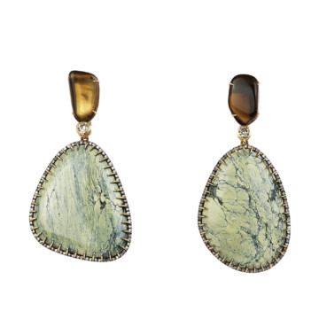 Featured image of this Women’s 14k Yellow Gold Diamond, Smoky Quartz, Turquoise Dangle Earrings