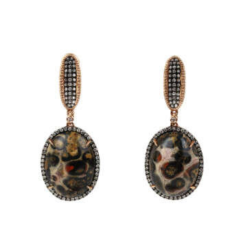 Featured image of this Women’s 14k Rose Gold Diamond, Leopard Jasper Dangle Earrings
