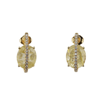 Featured image of this Women’s 14k Yellow Gold Diamond, Rutilated Quartz Stud Earrings