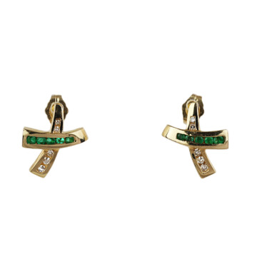 Featured image of this Women’s 14k Yellow Gold Diamond, Emerald Stud Earrings