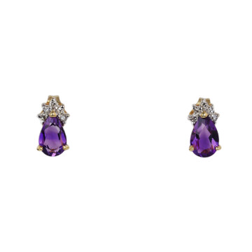 Featured image of this Women’s 14k Yellow Gold Amethyst, Diamond Stud Earrings