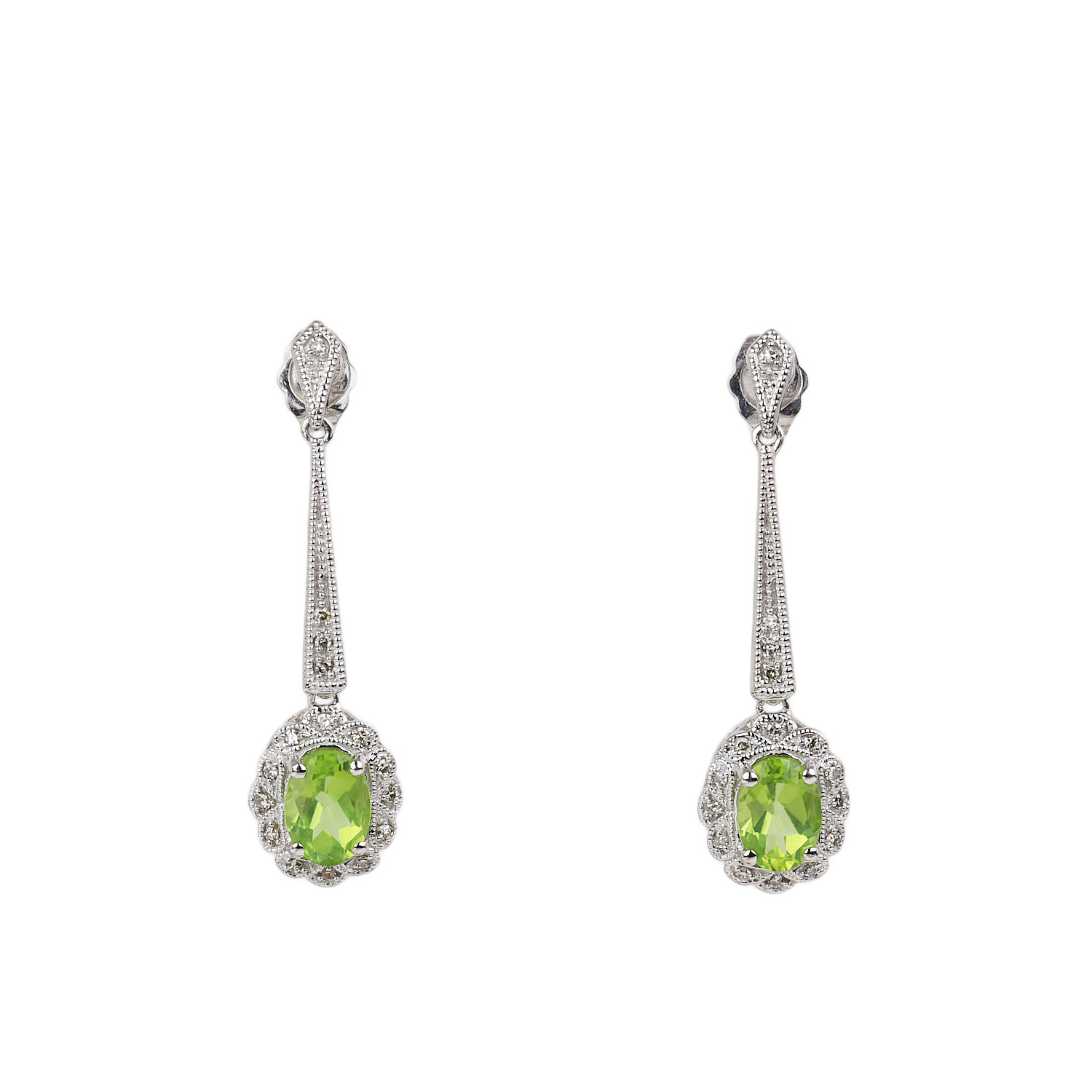 Featured image of this Women’s 14k White Gold Diamond, Peridot Dangle Earrings