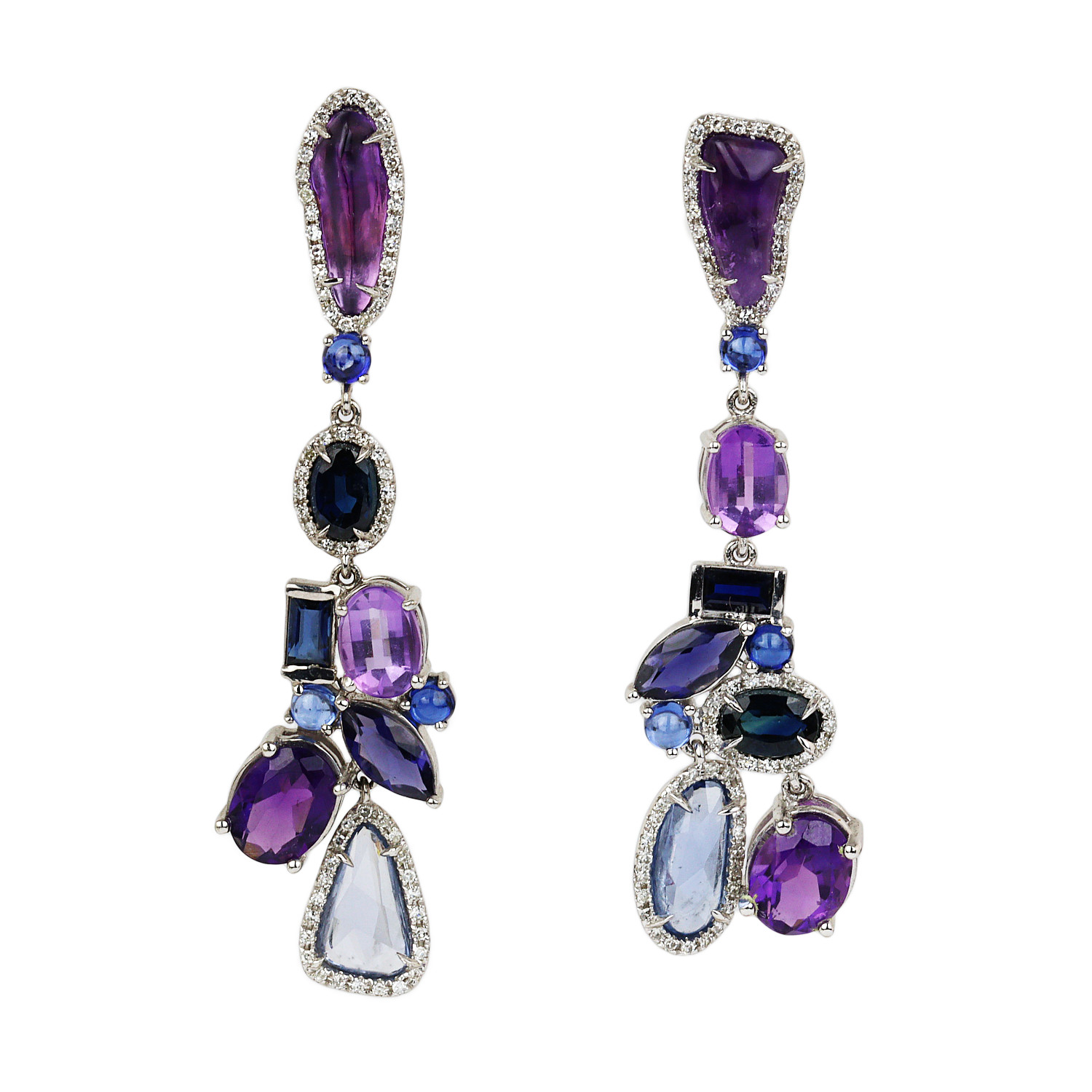 Featured image of this Women’s 14k White Gold Amethyst, Diamond, Sapphire Dangle Earrings