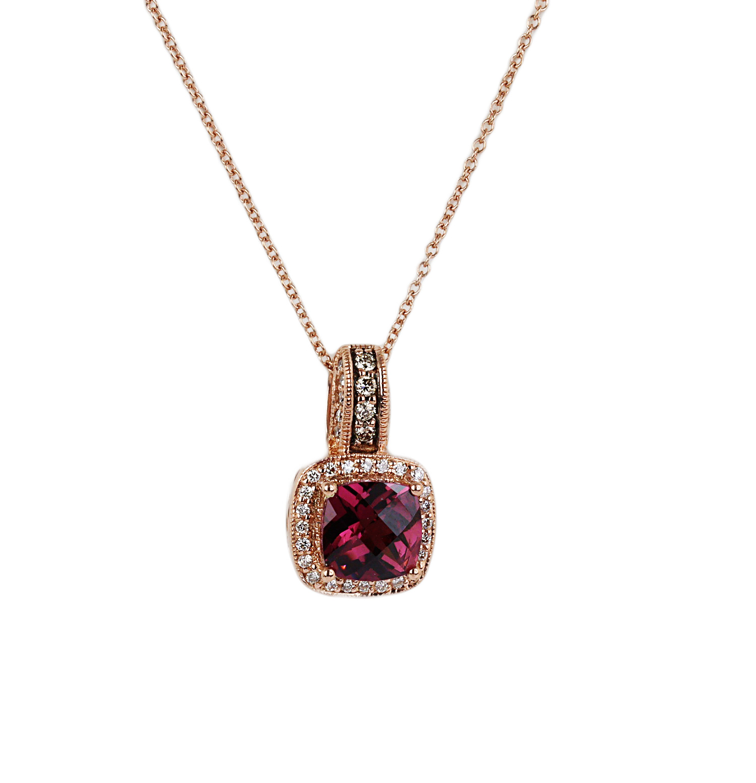 Featured image of this LeVian 14k Rose Gold Diamond, Garnet Necklace
