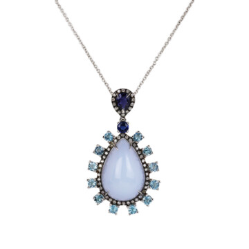 Featured image of this Women’s 14k White Gold Diamond, Chalcedony, Sapphire Necklace