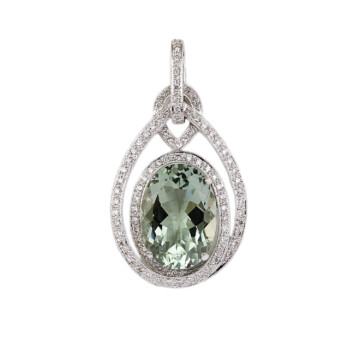 Featured image of this Women’s 18k White Gold Prasiolite Diamond Pendant