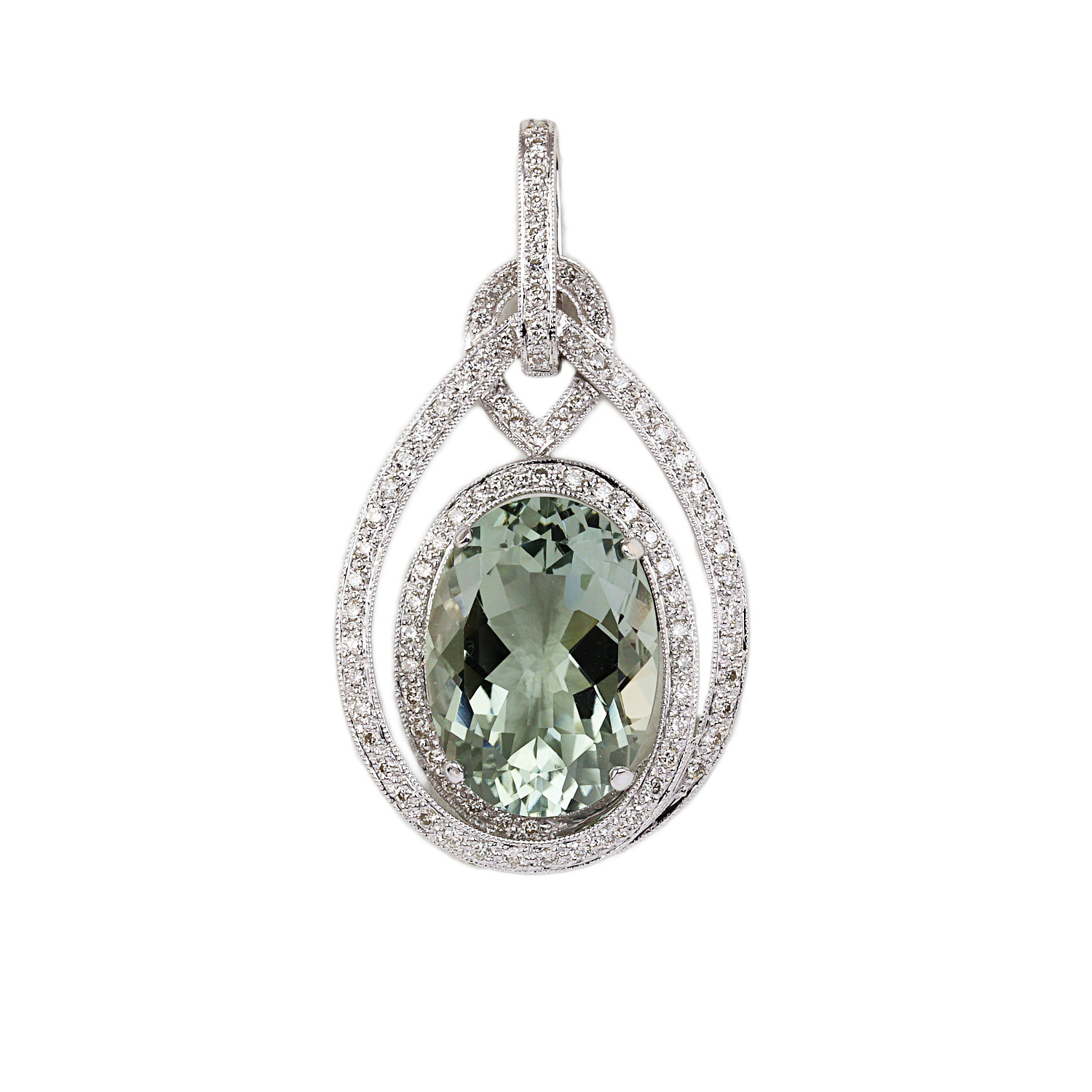 Featured image of this Women’s 18k White Gold Prasiolite Diamond Pendant