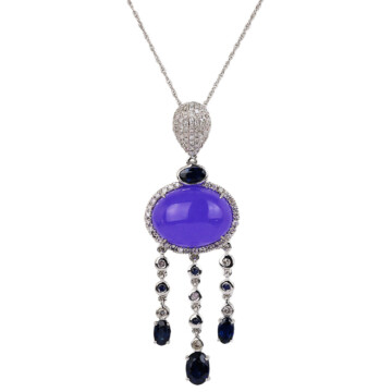 Featured image of this Women’s 14k White Gold Diamond, Jade, Sapphire Necklace
