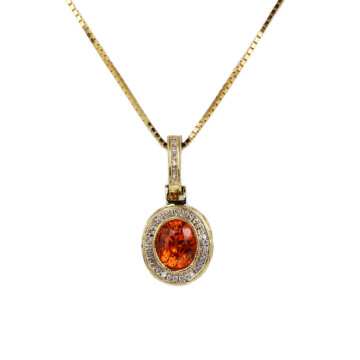 Featured image of this Women’s 14k Yellow Gold Spessartite Garnet, Diamond Necklace