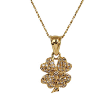 Featured image of this Women’s 18k Yellow Gold Diamond Four Leaf Clover Necklace