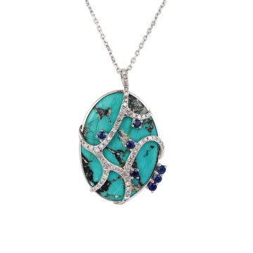 Featured image of this Fischer Women’s 14k White Gold Diamond, Sapphire, Turquoise Necklace