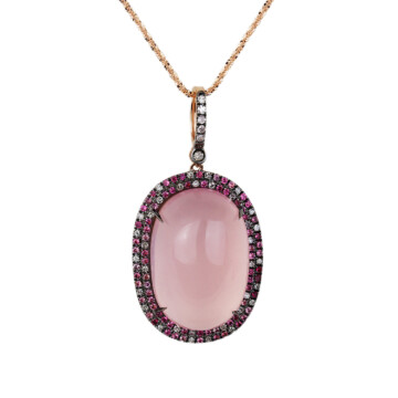 Featured image of this Fischer Women’s 14k Rose Gold, Rose Quartz, Diamond, Ruby Necklace