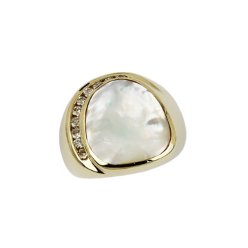 Men's 14k Yellow Gold Diamond, Mother of Pearl Ring