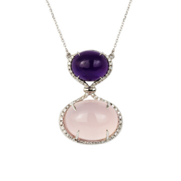 Featured image of this Women’s 14k White Gold Amethyst, Rose Quartz, Diamond Necklace