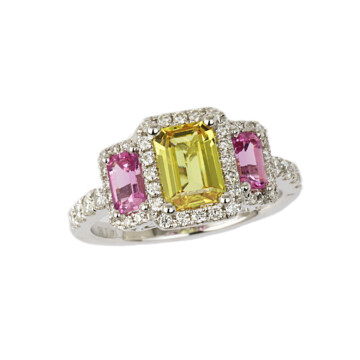 Featured image of this Women’s 14k White Gold Diamond, Yellow & Pink Sapphire Ring