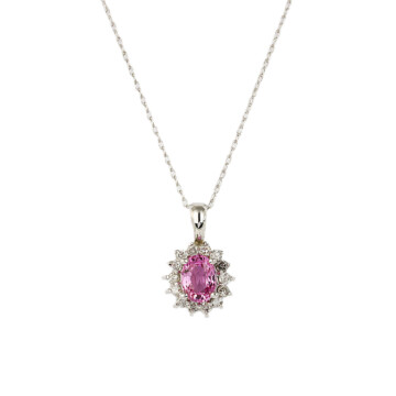 Featured image of this Women’s 14k White Gold Diamond, Pink Sapphire Necklace