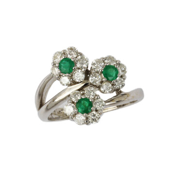 Featured image of this Women’s 14k White Gold Diamond, Emerald Flower Ring