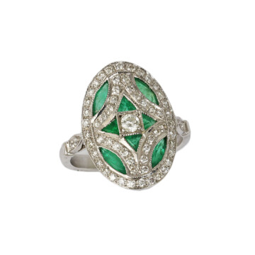 Featured image of this Women’s 18k White Gold Diamond, Emerald Ring