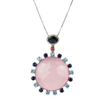 Featured image of this Fischer Women’s 14k White Gold Pink Quartz, Diamond, Sapphire Necklace