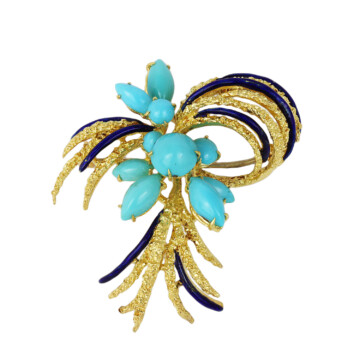 Featured image of this Women’s Vintage 18k Yellow Gold Turquoise Vintage Brooch